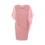 Women's Mesh Cape Overlay Bodycon Knee Length Pencil Dress for Wedding Guest