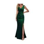 Women Sleeveless V Neck Split Evening Cocktail Long Dress