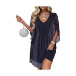 Women's Sparkly Cocktail Dresses for Wedding Guest Flutter Sleeve Loose Chiffon Party Dress (XS-XL)