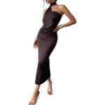 Women's Sleeveless Bodycon Dress One Shoulder Backless Ruched Cocktail Party Evening Long Dresses